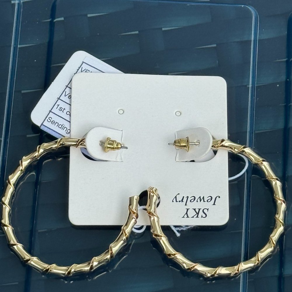 Gold Tone Twisted Open Hoop Earrings